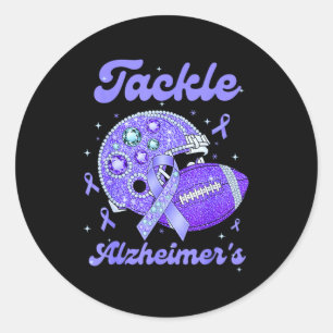 Tackle alzheimers fight end support wear purple classic round sticker