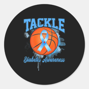 Tackle Basketball Blue Ribbon Diabetes Awareness Classic Round Sticker
