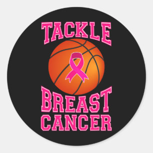 Tackle Basketball Pink Ribbon Breast Cancer Awaren Classic Round Sticker