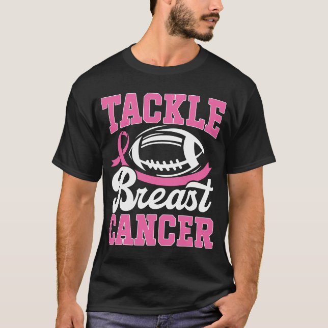 Tackle Breast Cancer Awareness Football Ribbon T-Shirt (Front)