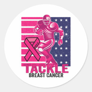 Tackle Breast Cancer Awareness Footbyll Breast Can Classic Round Sticker