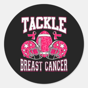 Tackle Breast Cancer Awareness Footll Pink Ribbon Classic Round Sticker