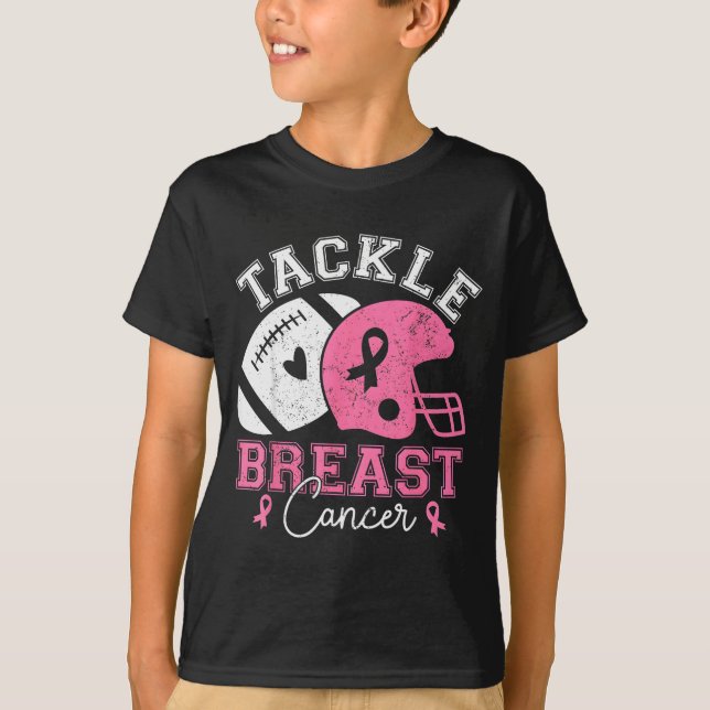 Tackle Breast Cancer Awareness Nk Ribbon American  T-Shirt (Front)