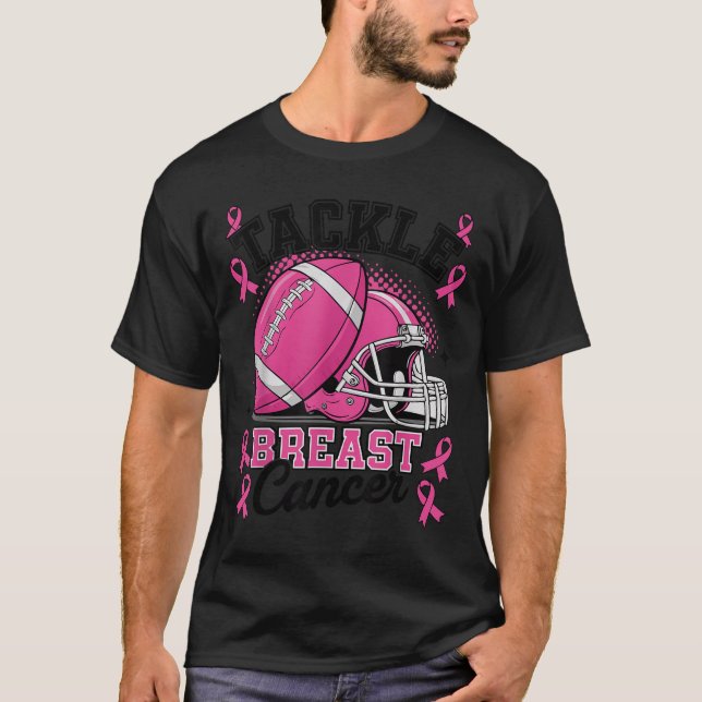 Tackle Breast Cancer Awareness Nk Ribbon Football  T-Shirt (Front)