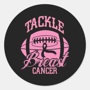Tackle Breast Cancer Awareness Pink Ribbon Footll  Classic Round Sticker