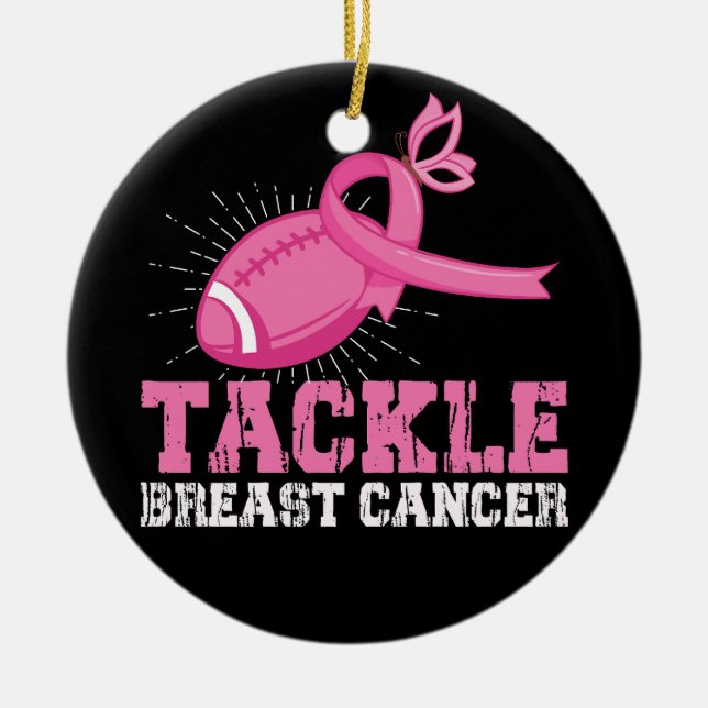 Tackle Breast Cancer Fighting American Football Ceramic Ornament (Front)