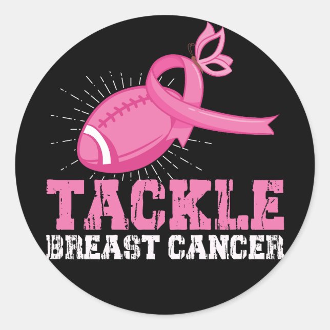 Tackle Breast Cancer Fighting American Football Classic Round Sticker (Front)