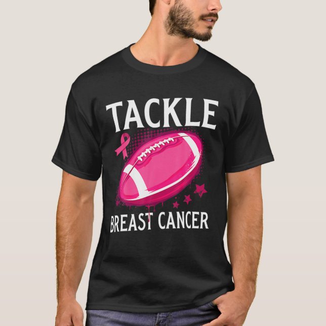 Tackle Breast Cancer Football Survivor Pink Ribbon T-Shirt (Front)