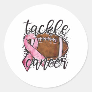 Tackle Breast Cancer Footbyll Pink Ribbon Awarenes Classic Round Sticker