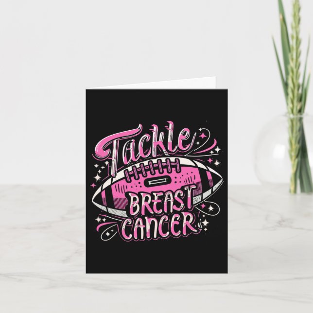 Tackle Breast Cancer Footll Pink Ribbon Awareness  Card (Front)