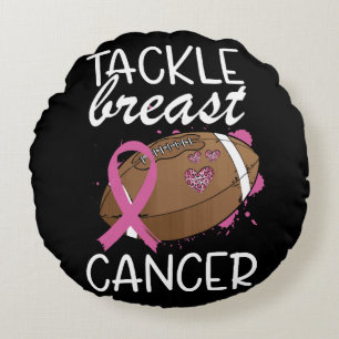 Tackle Cancer Breast Cancer Awareness Ribbon Footb Round Cushion