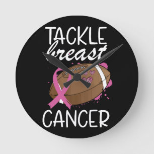 Tackle Cancer Breast Cancer Awareness Ribbon Round Clock