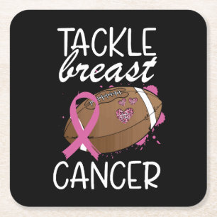 Tackle Cancer Breast Cancer Awareness Ribbon Square Paper Coaster