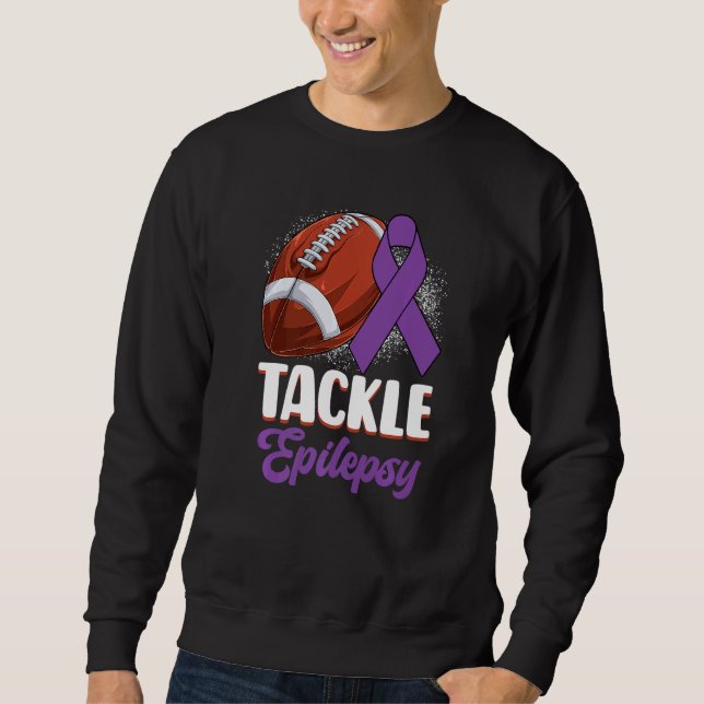 Tackle Epilepsy Awareness Day Warrior Football Pur Sweatshirt (Front)