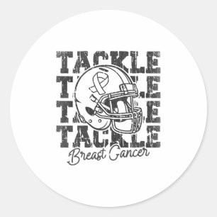 Tackle Football Breast Cancer Awareness Fighter &a Classic Round Sticker