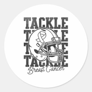 Tackle Football Breast Cancer Awareness Fighter &a Classic Round Sticker