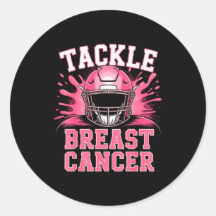 Tackle Football Breast Cancer Awareness Nk Ribbon  Classic Round Sticker