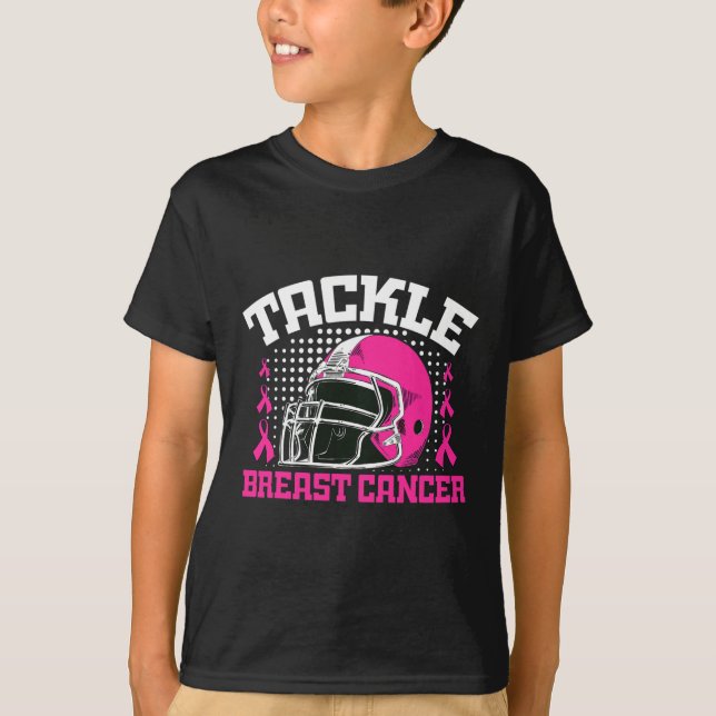 Tackle Football Breast Cancer Awareness Pink Ribbo T-Shirt (Front)