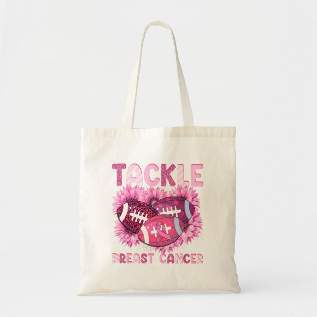Tackle Football Cancer Pink Ribbon Breast Cancer A Tote Bag (Front)