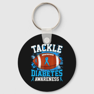 Tackle Football Diabetes Awareness Blue Ribbon Boy Key Ring