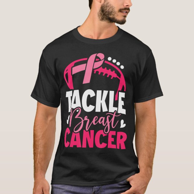 Tackle Football Pink Ribbon Breast Cancer T-Shirt (Front)