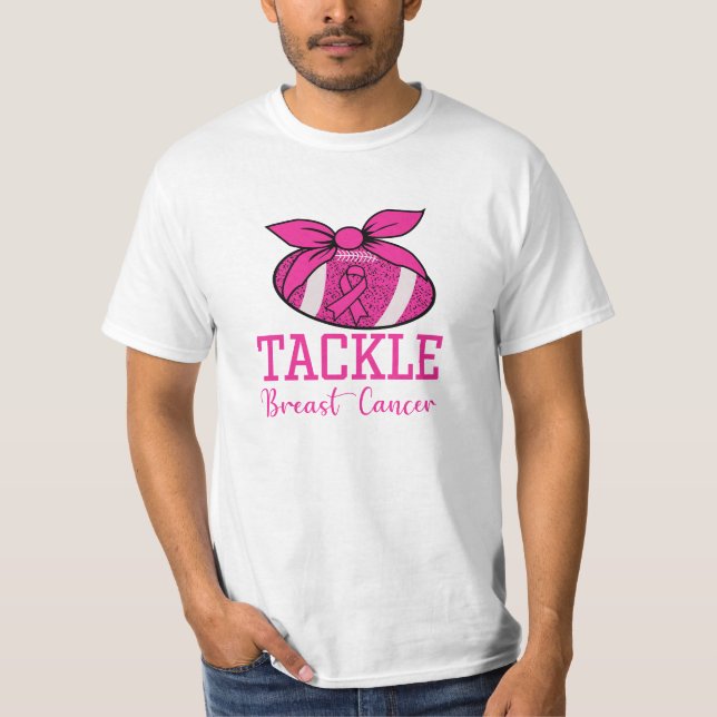 Tackle Football Pink Ribbon Breast Cancer T-shirt (Front)