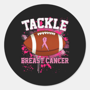 Tackle Footbyll Pink Ribbon Breast Cancer Awarenes Classic Round Sticker
