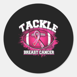 Tackle Footbyll Pink Ribbon Breast Cancer Awarenes Classic Round Sticker