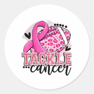 Tackle Footbyll Pink Ribbon Breast Cancer Awarenes Classic Round Sticker