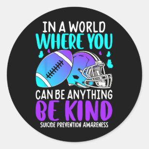Tackle Footbyll Teal Purple Ribbon Suicide Prevent Classic Round Sticker