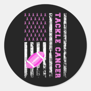 Tackle Footll Pink Ribbon Breast Cancer Awareness Classic Round Sticker