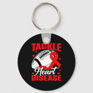 Tackle Heart Disease Awareness Football Red Ribbon Key Ring