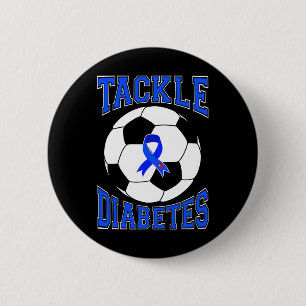 Tackle Soccer Blue Ribbon Tackle Diabetes Awarenes 6 Cm Round Badge