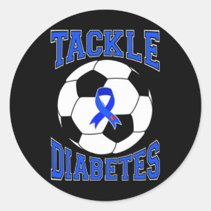 Tackle Soccer Blue Ribbon Tackle Diabetes Awarenes Classic Round Sticker