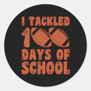 Tackled 100 Days Of School Football For Boys Kids Classic Round Sticker