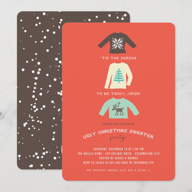 Tacky and Ugly Christmas Sweater Holiday Party Invitation (Front/Back)