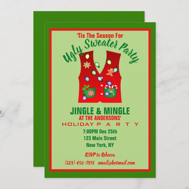 Tacky Christmas Lights Ugly Sweater Party Invitation (Front/Back)