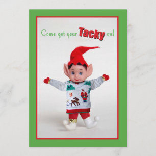 Tacky Christmas Sweater Party Invitation Funny Elf