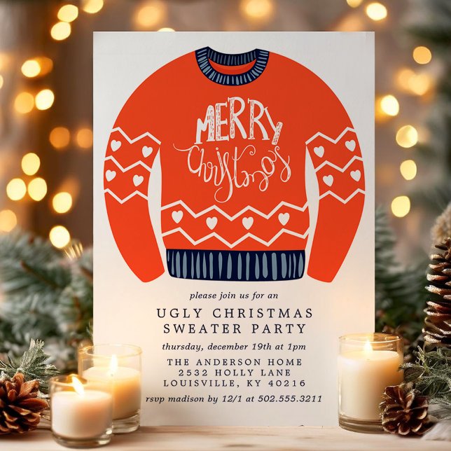 Tacky Merry Christmas Ugly Christmas Sweater Party Invitation (Creator Uploaded)