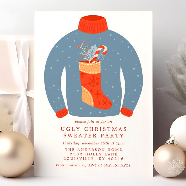 Tacky Stocking Ugly Christmas Sweater Party Invitation (Creator Uploaded)