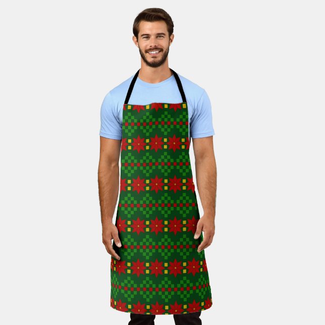 Tacky Sweater Pattern Christmas Poinsettia Apron (Worn)