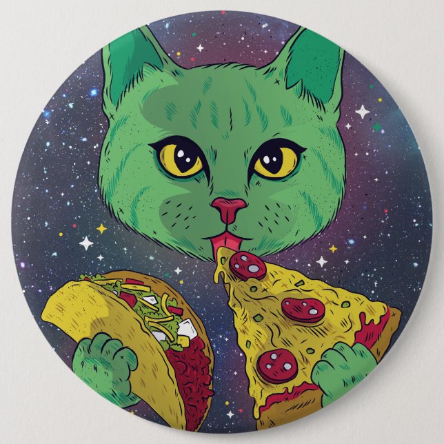Taco and Pizza Cosmic Space Cat 6 Cm Round Badge (Front)
