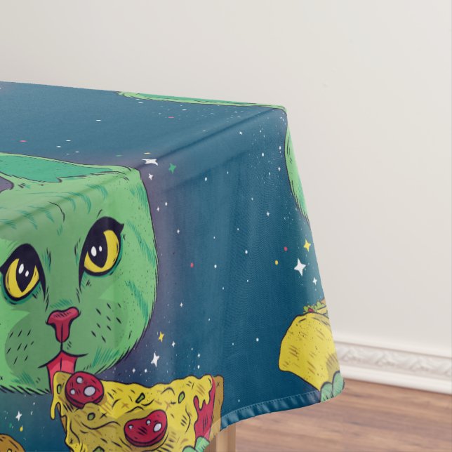 Taco and Pizza Cosmic Space Cat Tablecloth (In Situ)