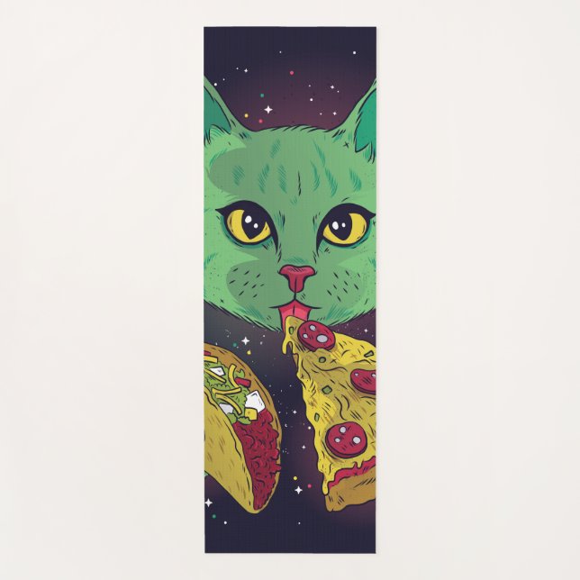 Taco and Pizza Cosmic Space Cat Yoga Mat (Front)