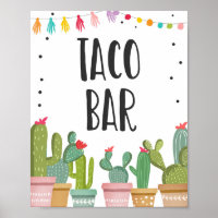 Taco Bar Mexican Food Cactus Fiesta Table Sign