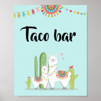 Taco Bar Snack Fiesta Llama Baby Shower Table Sign