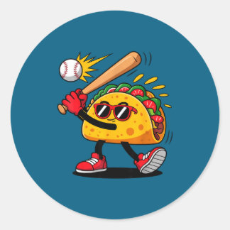 Taco baseball mexican cinco de mayo men kids classic round sticker