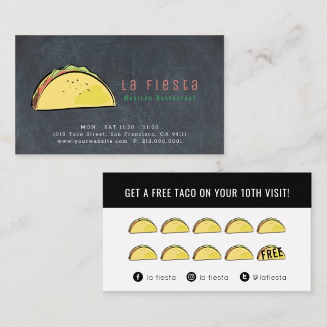Taco Black Chalkboard Loyalty Card (Front/Back)