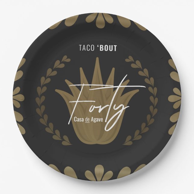 Taco' Bout 40 | Black/Gold Tequila Paper Plates (Front)
