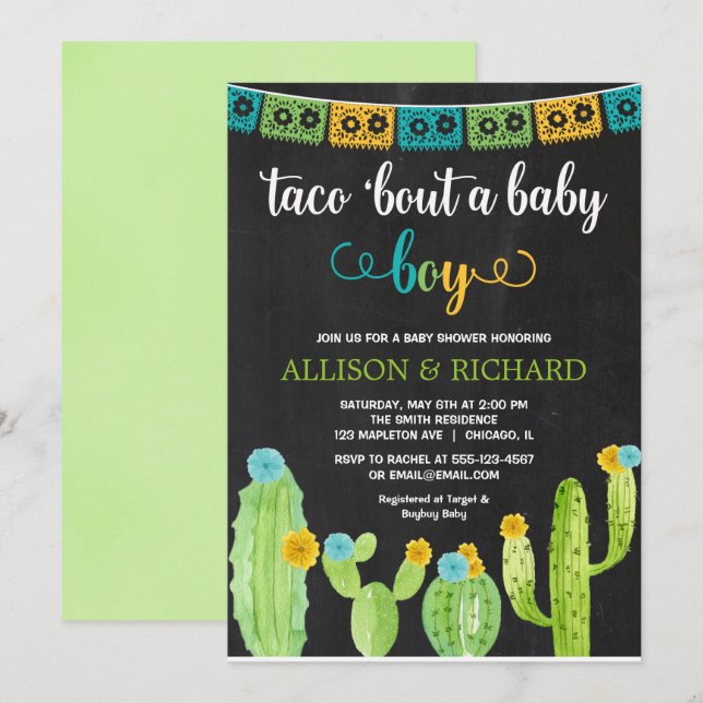Taco bout a baby boy, Fiesta cactus baby shower Invitation (Front/Back)
